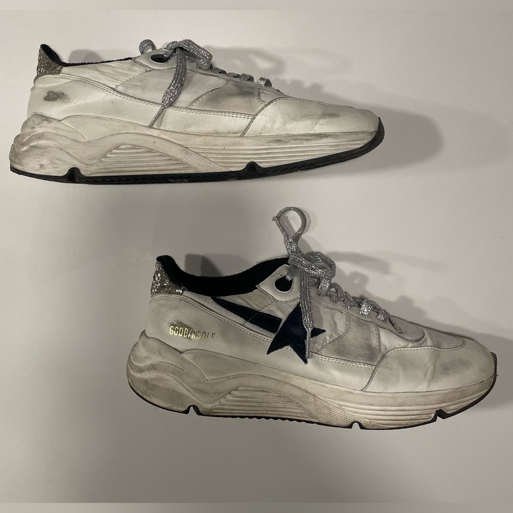 Golden Goose Women’s Running White and Silver Sneakers